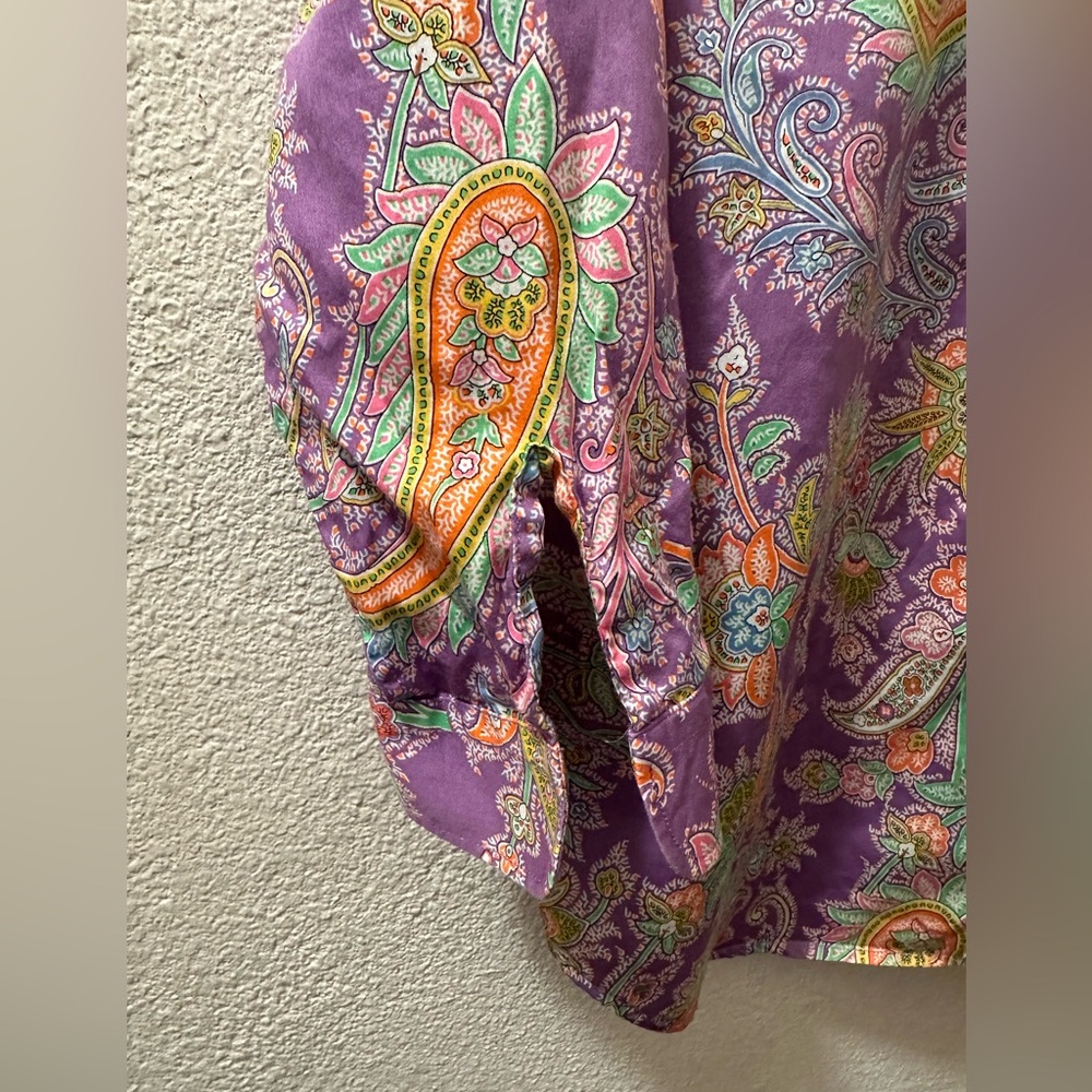 Lauren Ralph Lauren Shirt Women Violet Paisley Print 100% Cotton Button Up SizeL - Picture 3 of 7